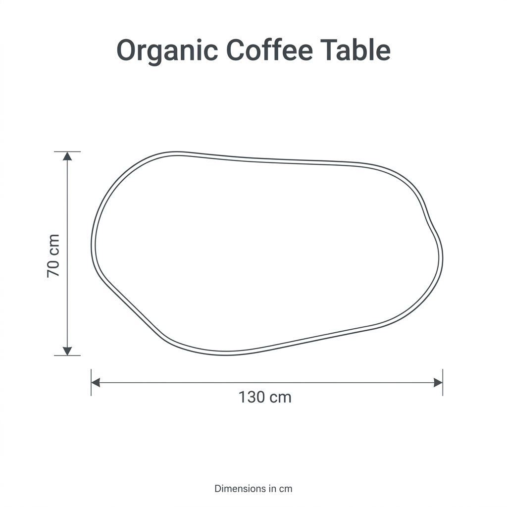 Organic Coffee Table top-view dimension diagram: length 130 cm, width 70 cm