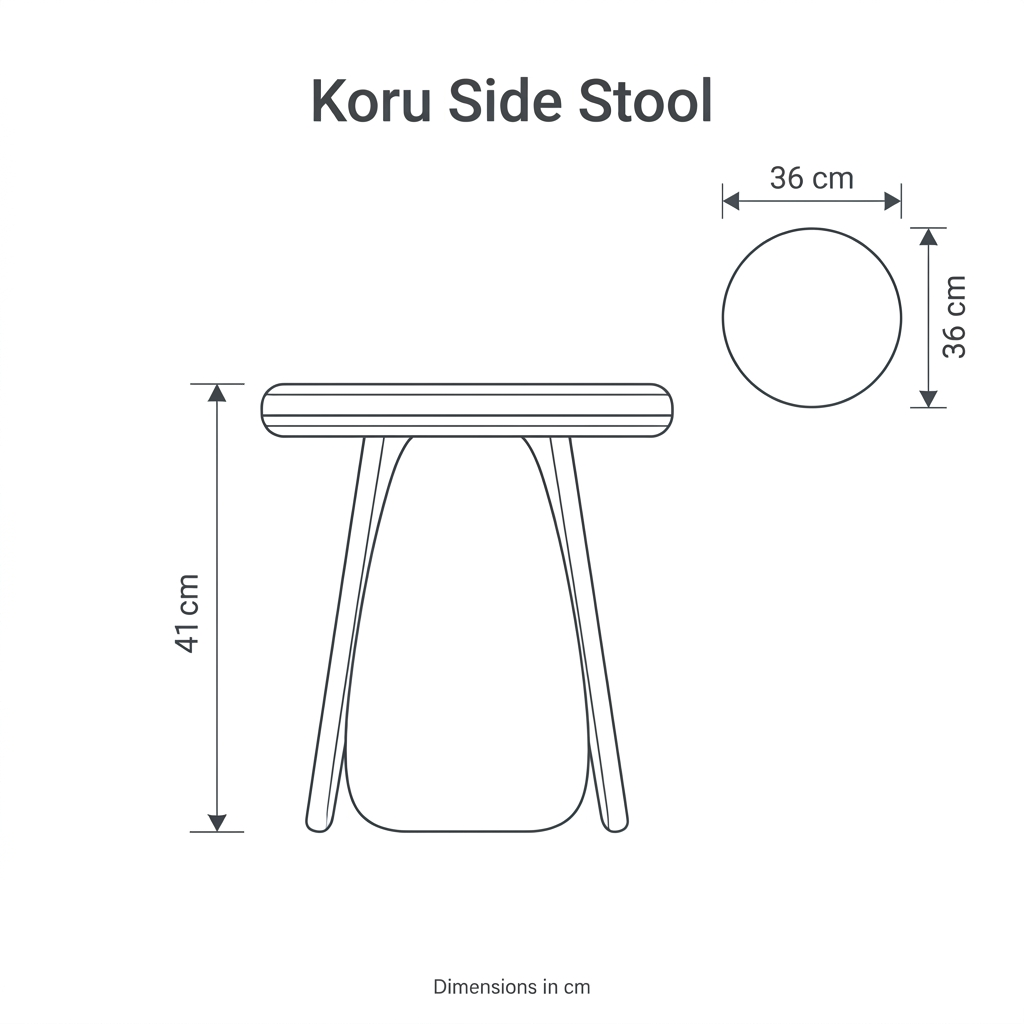 Koru Side Stool dimension diagram: height 41 cm, width 36 cm, depth 36 cm