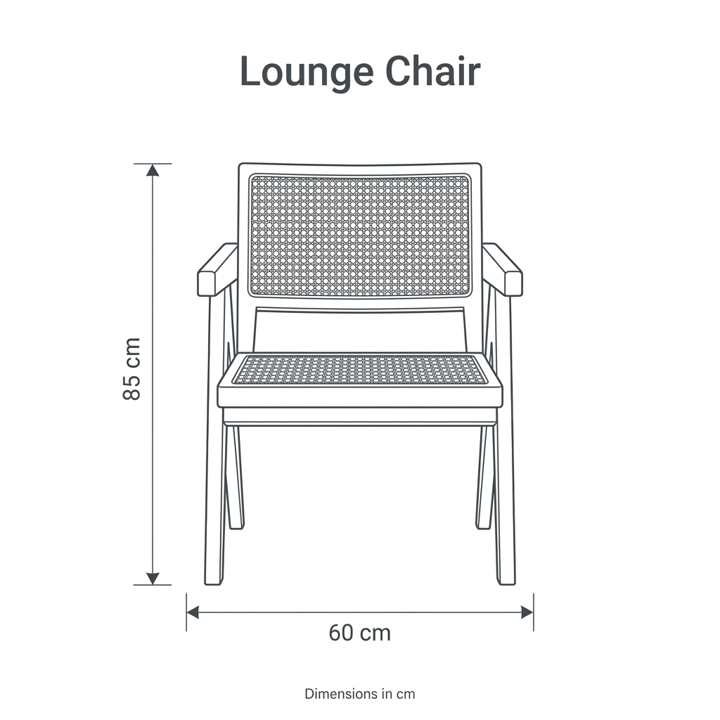 Lounge Chair dimension diagram: height 85 cm, width 60 cm
