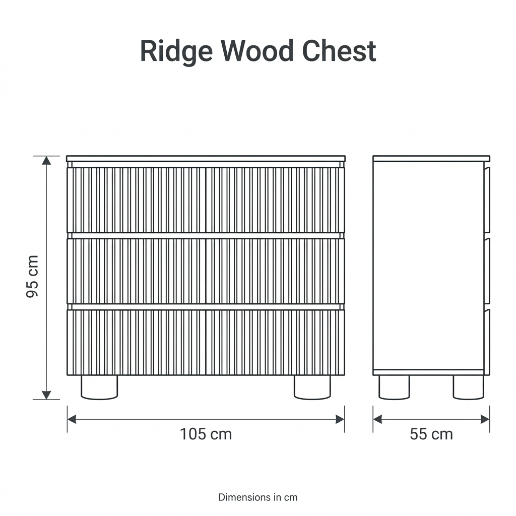 Ridge Wood Chest front and side dimension diagram: width 105 cm, depth 55 cm, height 95 cm