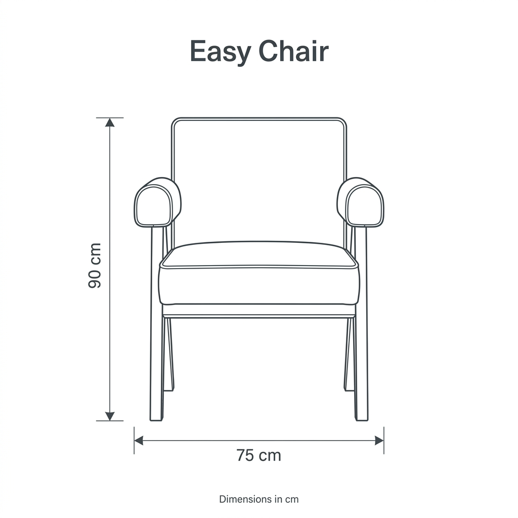 Easy Chair dimension diagram: height 90 cm, width 75 cm