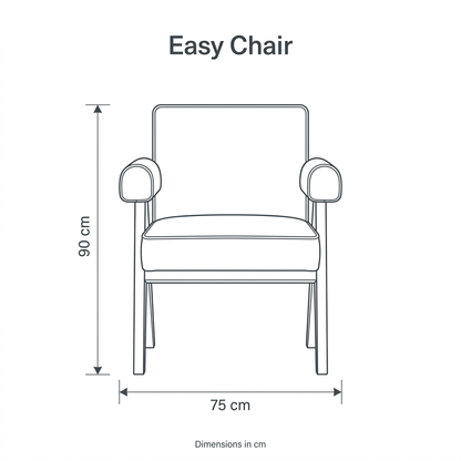 Easy Chair dimension diagram: height 90 cm, width 75 cm
