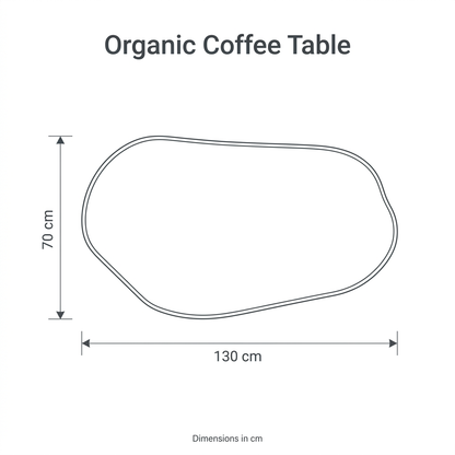 Organic Coffee Table top-view dimension diagram: length 130 cm, width 70 cm