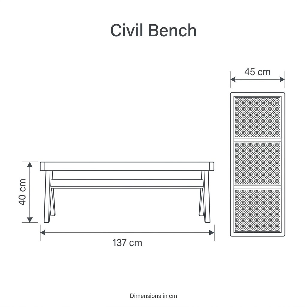 Civil Bench dimension diagram: length 137 cm, width 45 cm, height 40 cm