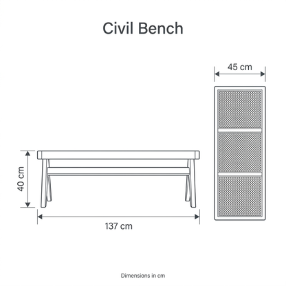 Civil Bench dimension diagram: length 137 cm, width 45 cm, height 40 cm