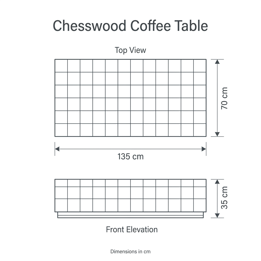 Chesswood Coffee Table dimension diagram: width 135 cm, depth 70 cm, height 35 cm