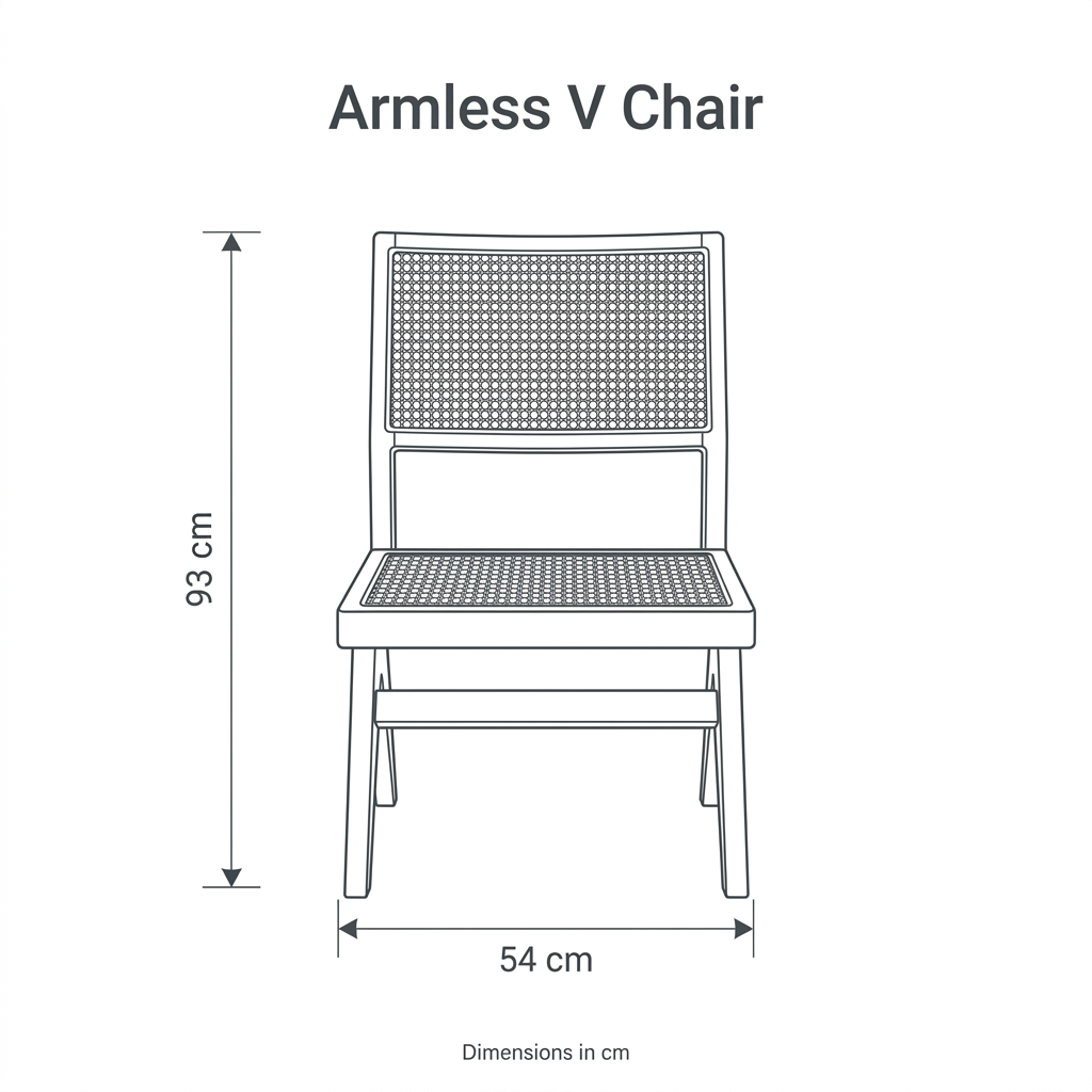 Armless V Chair dimension diagram: height 93 cm, width 54 cm