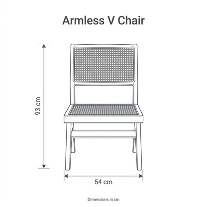 Armless V Chair dimension diagram: height 93 cm, width 54 cm
