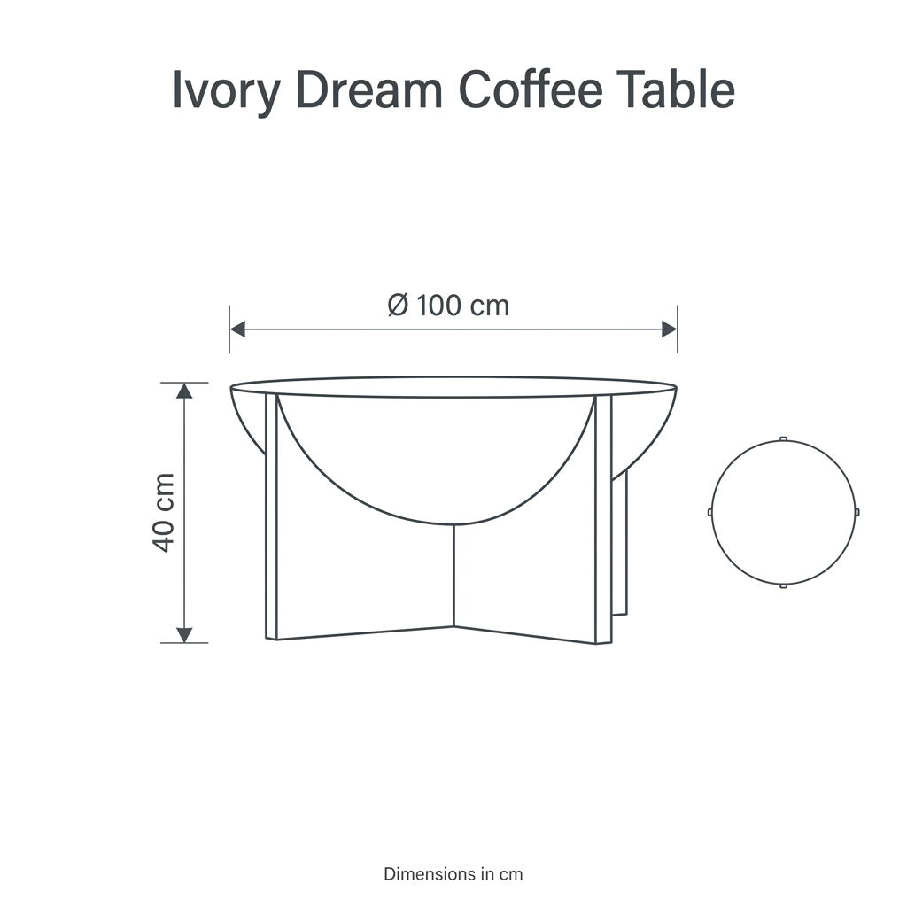 Ivory Dream Coffee Table dimension diagram: height 40 cm, diameter 100 cm