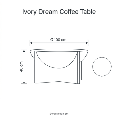 Ivory Dream Coffee Table dimension diagram: height 40 cm, diameter 100 cm
