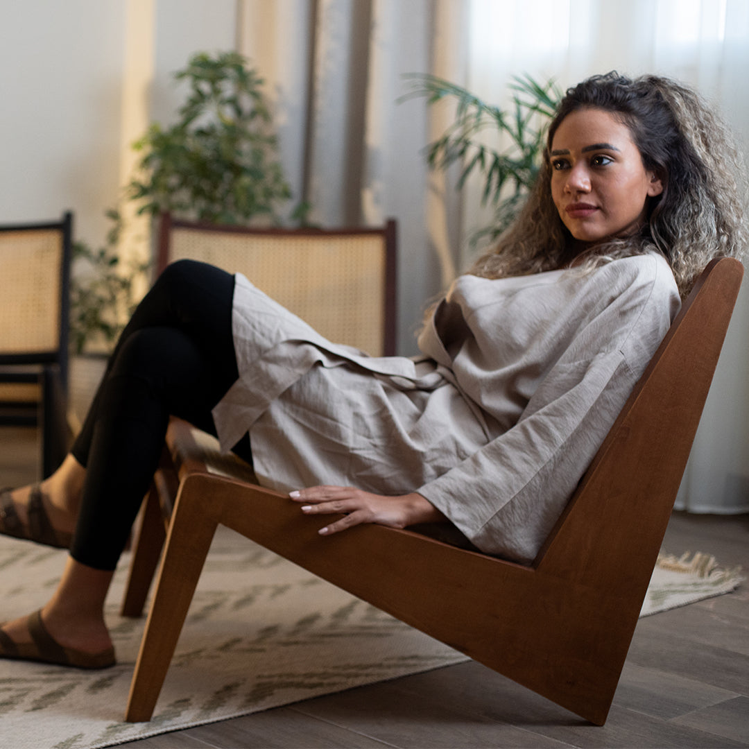 Relaxing in a handmade Kangaroo Chair at home